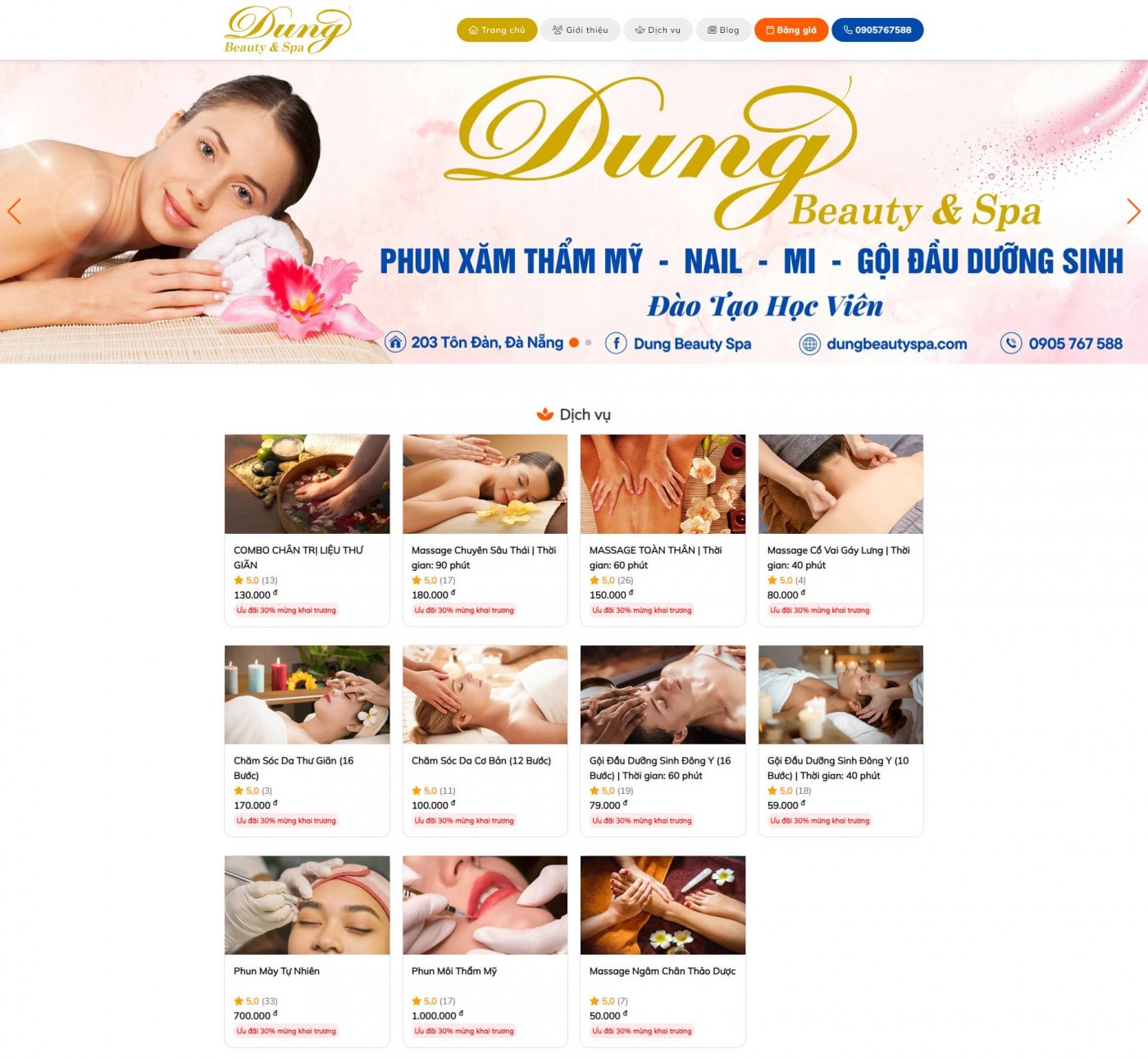 giao diện web dung beauty spa